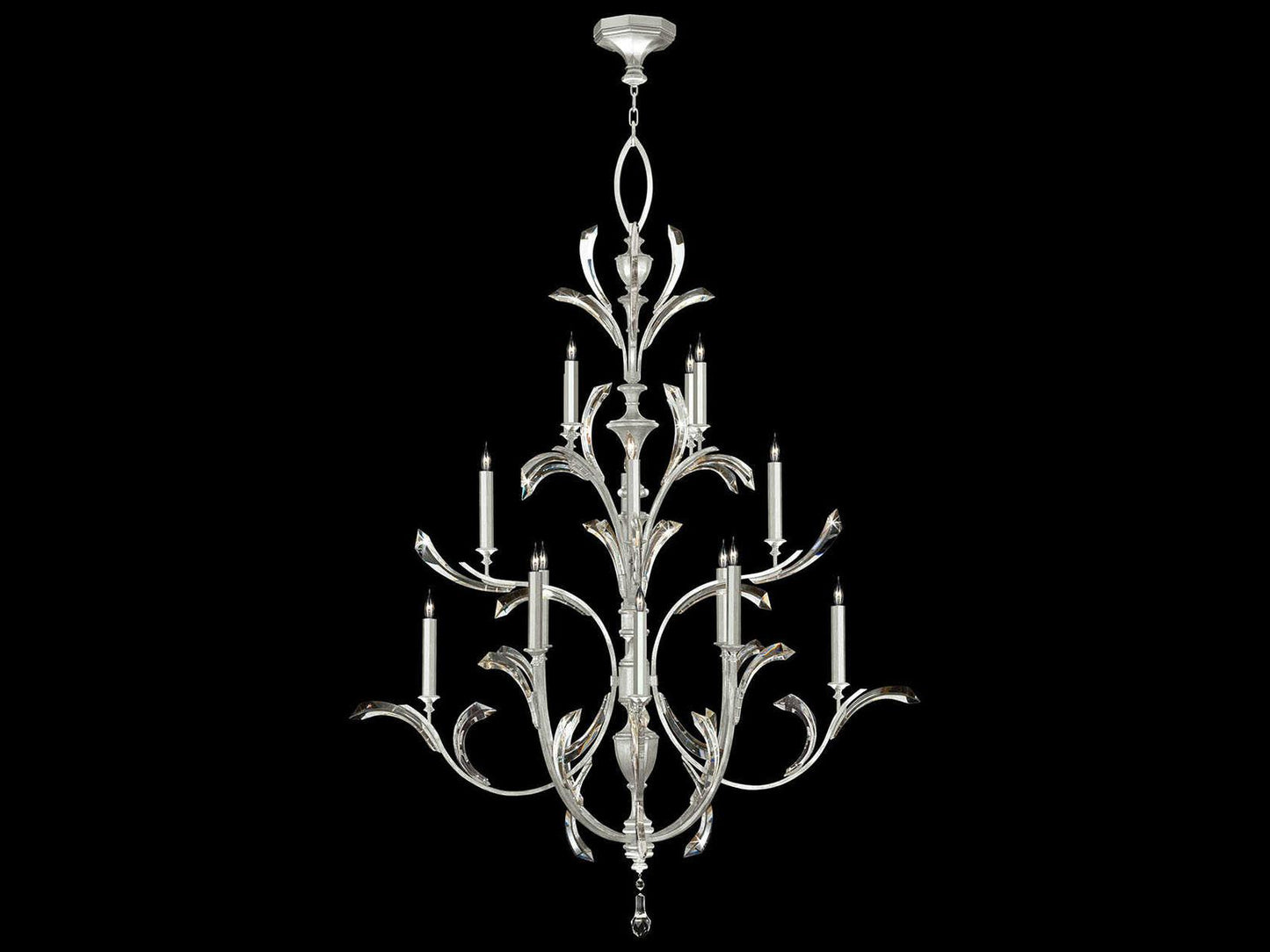 Fine Art Handcrafted Lighting Beveled Arcs 16-Light Silver Leaf Crystal Chandelier