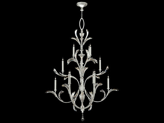 Fine Art Handcrafted Lighting Beveled Arcs 16-Light Silver Leaf Crystal Chandelier