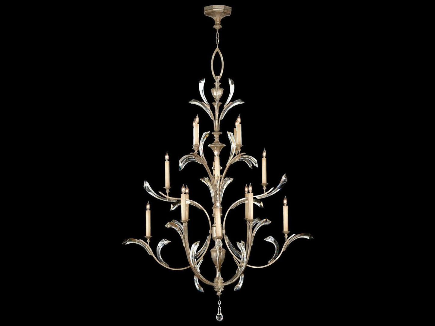 Fine Art Handcrafted Lighting Beveled Arcs 16-Light Chandelier in Muted Silver Leaf