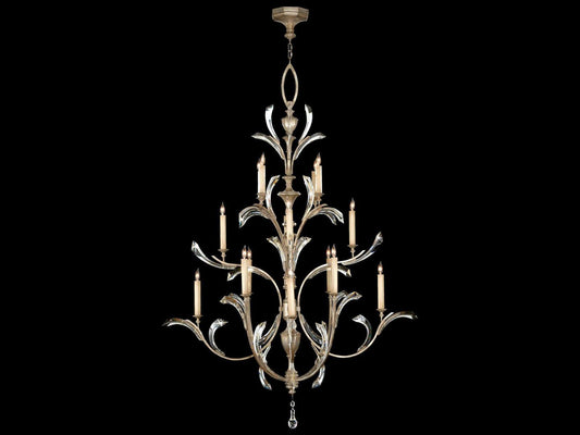 Fine Art Handcrafted Lighting Beveled Arcs 16-Light Chandelier in Muted Silver Leaf