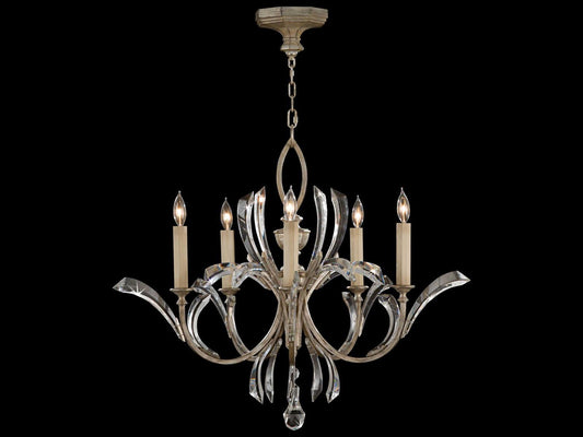 Fine Art Handcrafted Lighting 5-Light Beveled Arcs Round Chandelier in Muted Silver Leaf