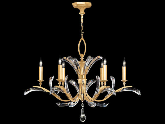 Fine Art Handcrafted Lighting 6-Light Beveled Arcs Chandelier in Gold Leaf with Crystal Accents