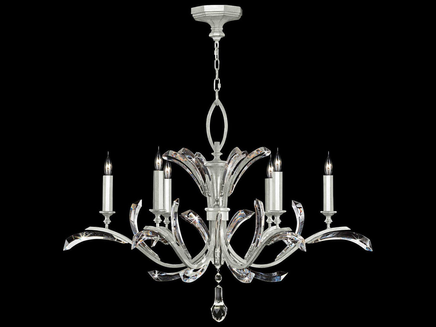 Fine Art Handcrafted Lighting 6-Light Beveled Arcs Chandelier in Silver Leaf with Crystal