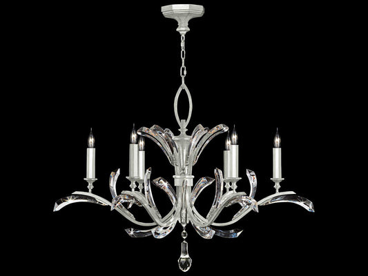 Fine Art Handcrafted Lighting 6-Light Beveled Arcs Chandelier in Silver Leaf with Crystal