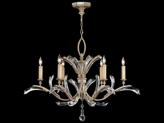 Fine Art Handcrafted Lighting Beveled Arcs 6-Light Round Chandelier in Warm Muted Silver Leaf