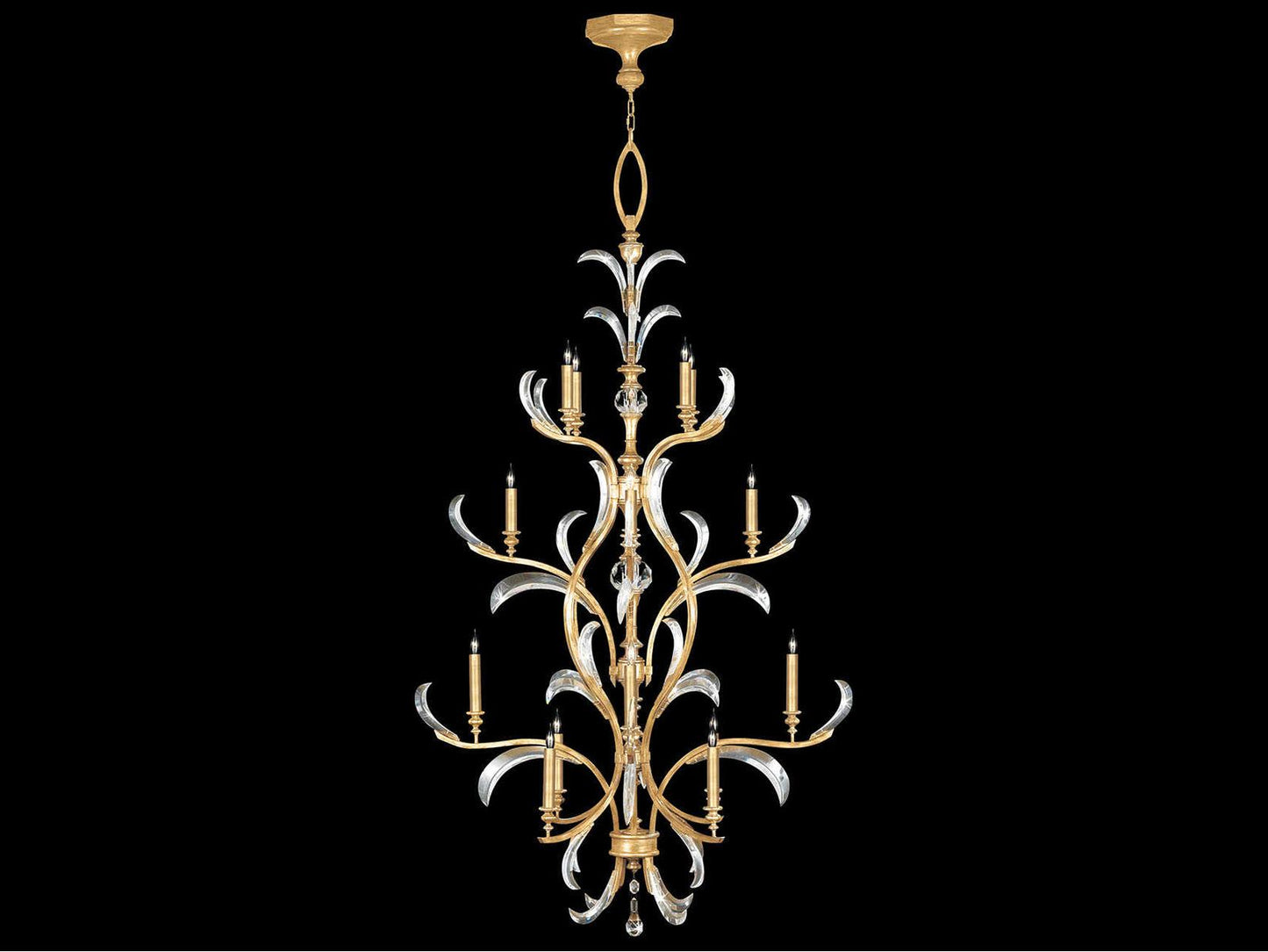Fine Art Handcrafted Lighting Beveled Arcs 16-Light Gold Leaf Crystal Tiered Chandelier