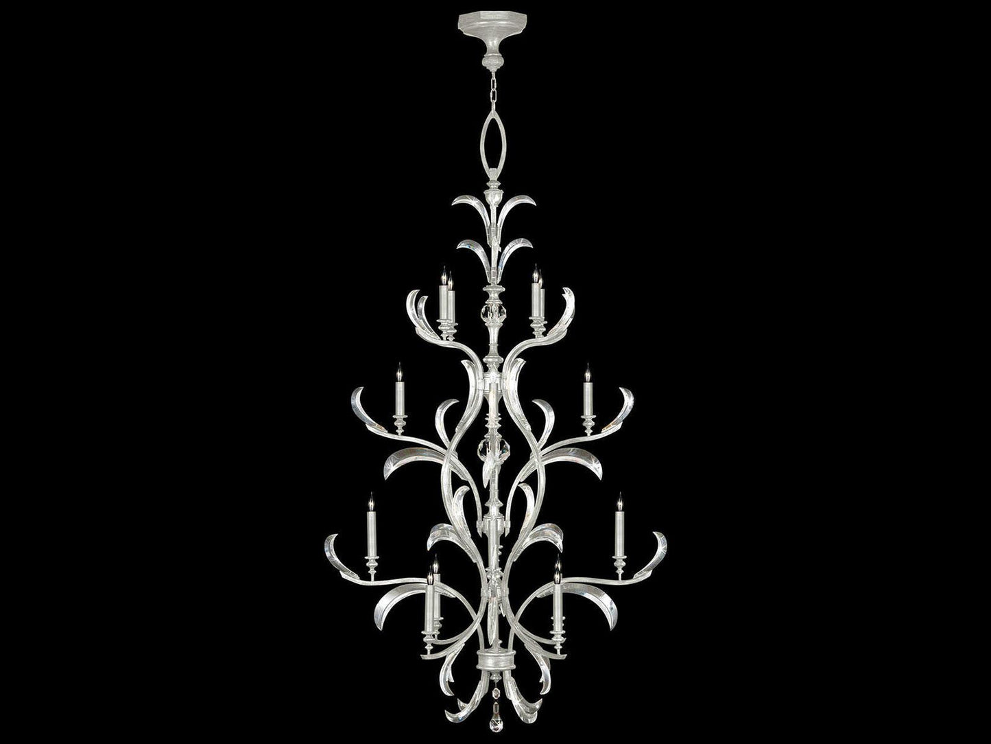 Fine Art Handcrafted Lighting 16-Light Beveled Arcs Crystal Chandelier in Silver Leaf