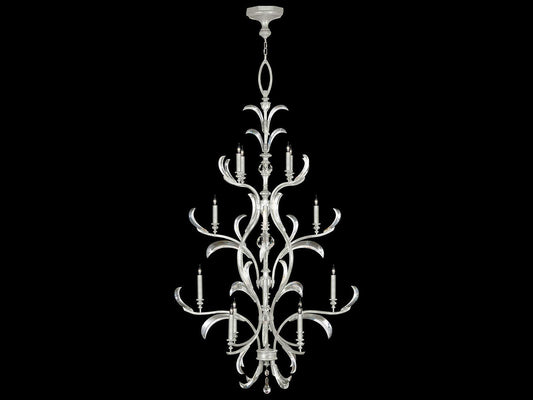 Fine Art Handcrafted Lighting 16-Light Beveled Arcs Crystal Chandelier in Silver Leaf