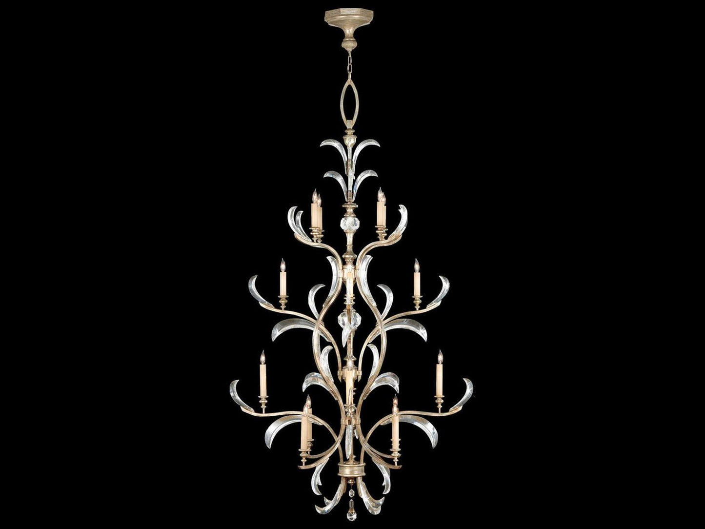 Fine Art Handcrafted Lighting 16-Light Beveled Arcs Round Chandelier in Silver