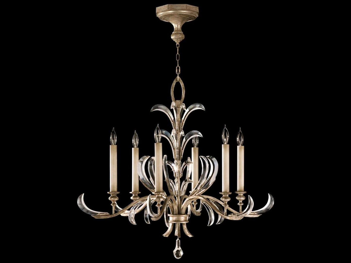 Fine Art Handcrafted Lighting 6-Light Beveled Arcs Crystal Chandelier in Silver Leaf