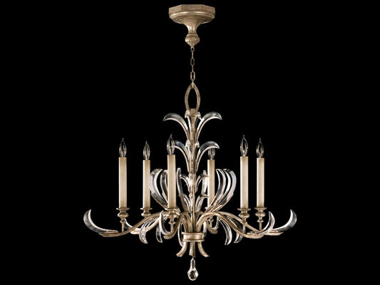 Fine Art Handcrafted Lighting 6-Light Beveled Arcs Crystal Chandelier in Silver Leaf