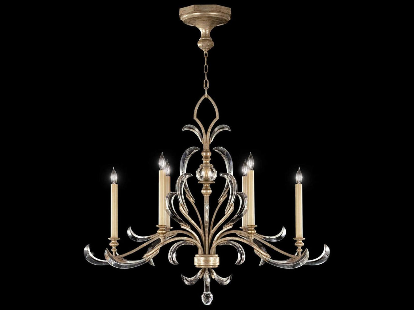 Fine Art Handcrafted Lighting Beveled Arcs 6-Light Oblong Chandelier in Silver