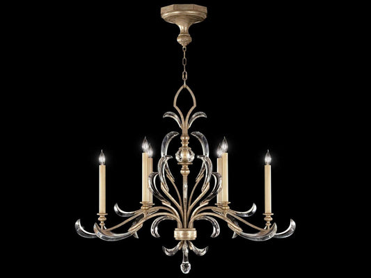 Fine Art Handcrafted Lighting Beveled Arcs 6-Light Oblong Chandelier in Silver