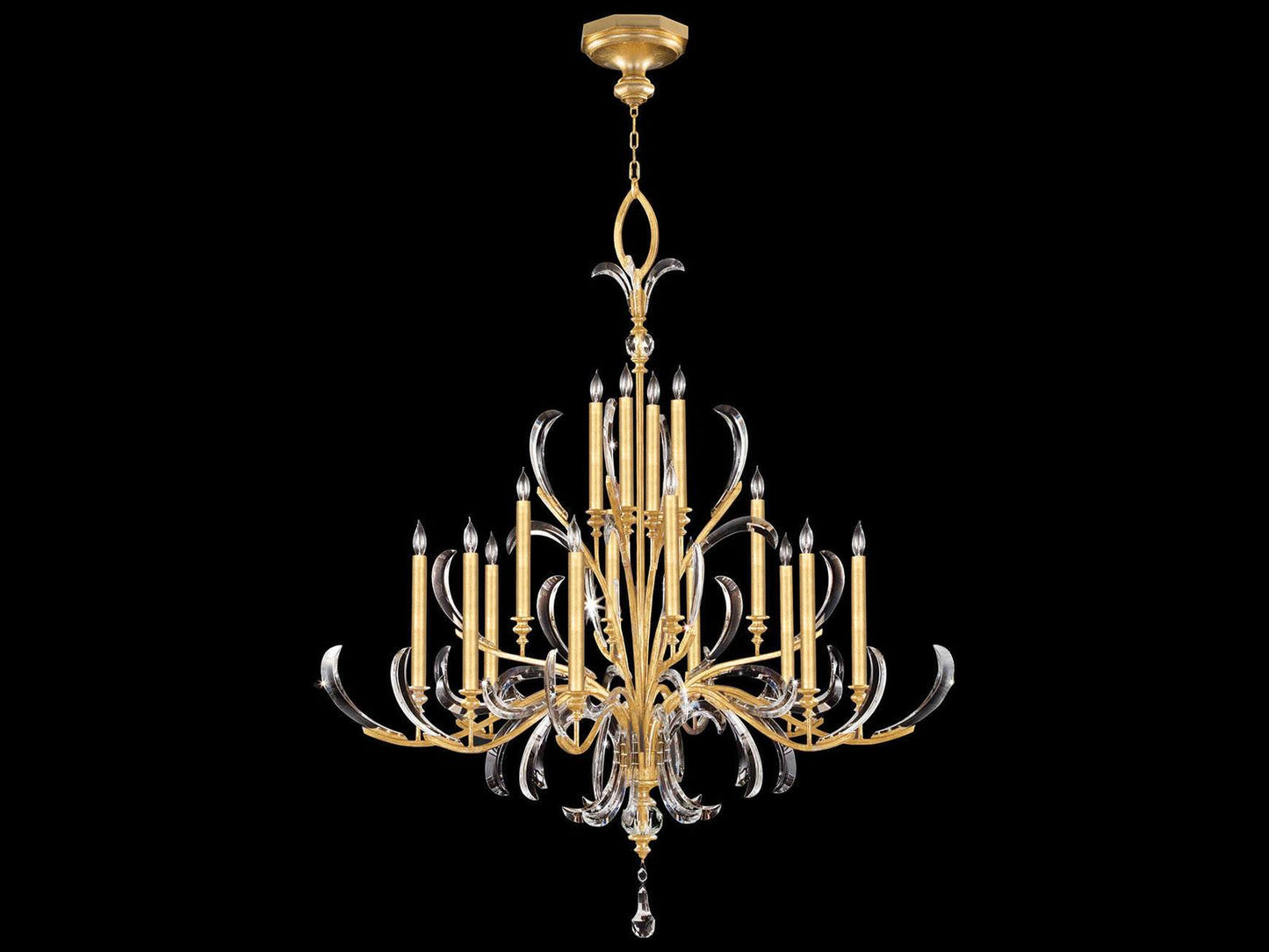 Fine Art Handcrafted Lighting Beveled Arcs 16-Light Gold Leaf Crystal Chandelier