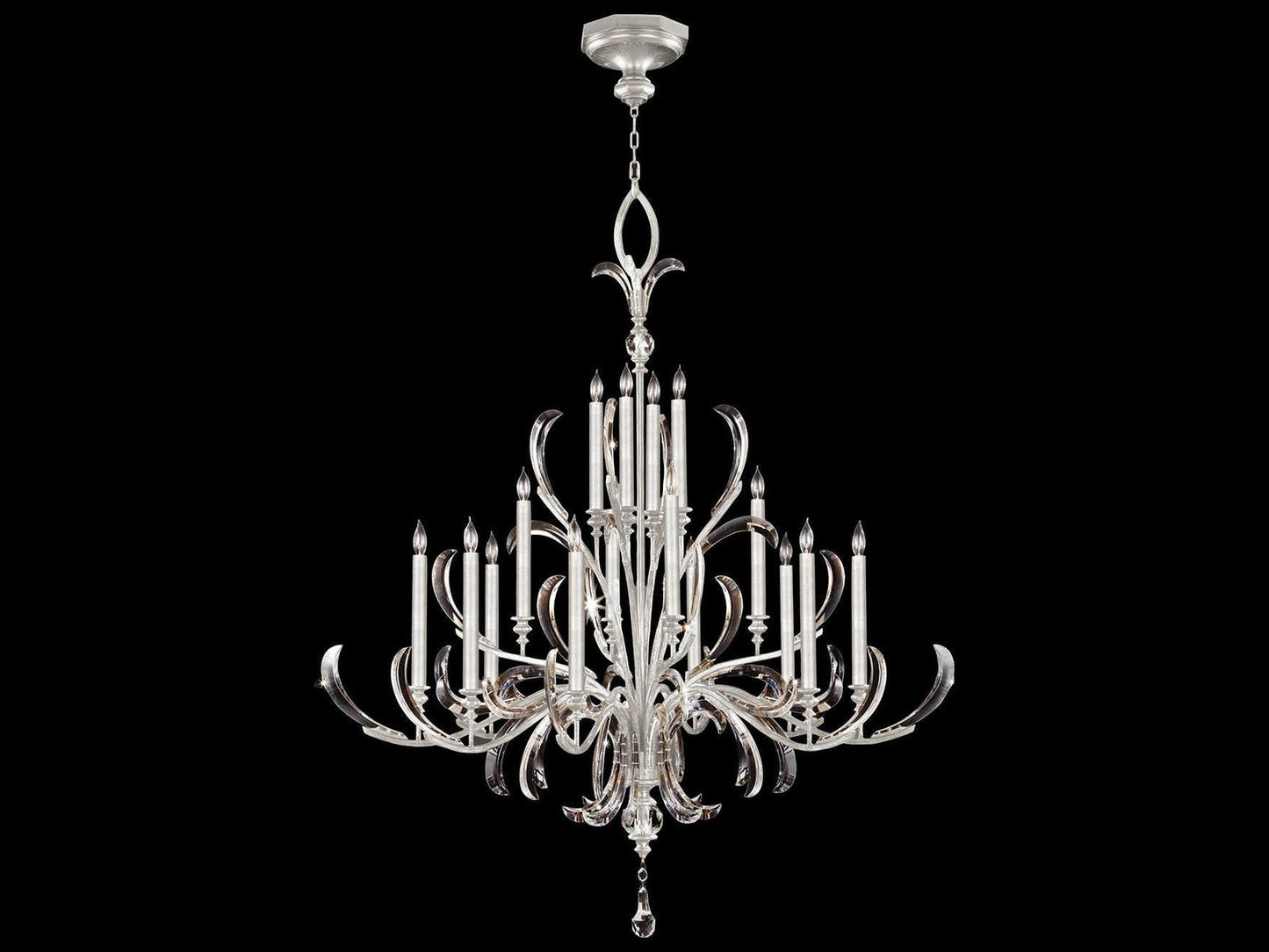 Fine Art Handcrafted Lighting 16-Light Beveled Arcs Chandelier in Silver Leaf with Crystal