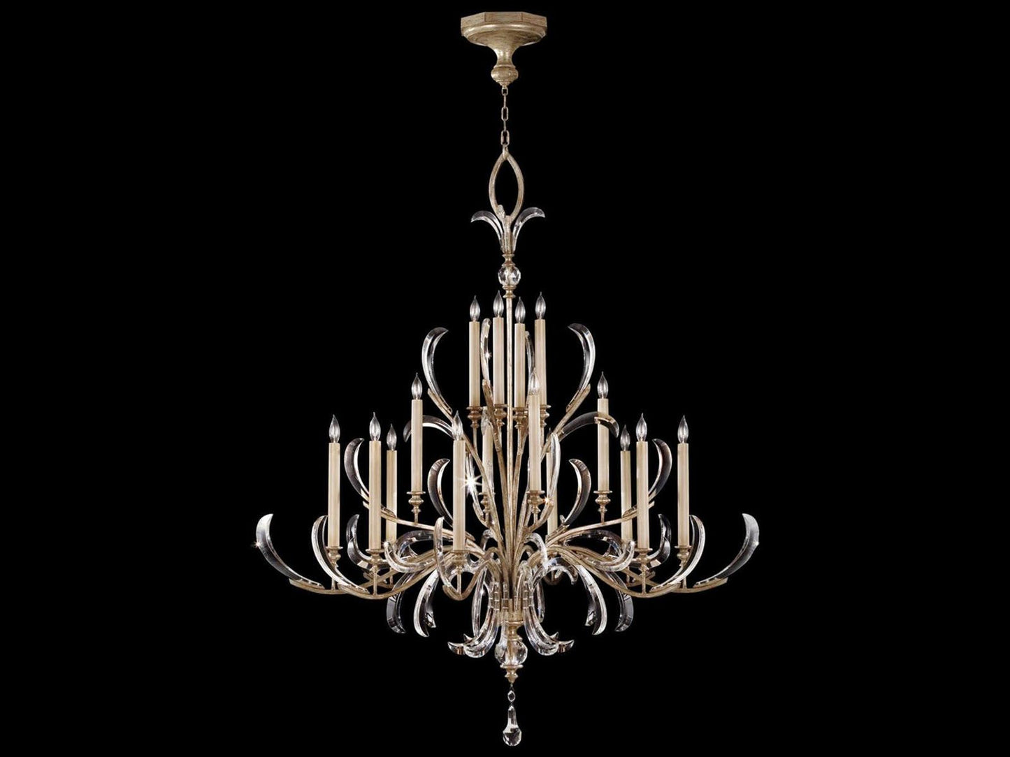 Fine Art Handcrafted Lighting 16-Light Beveled Arcs Chandelier in Muted Silver Leaf