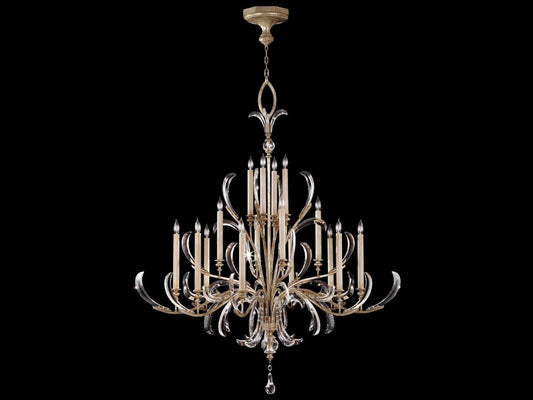 Fine Art Handcrafted Lighting 16-Light Beveled Arcs Chandelier in Muted Silver Leaf