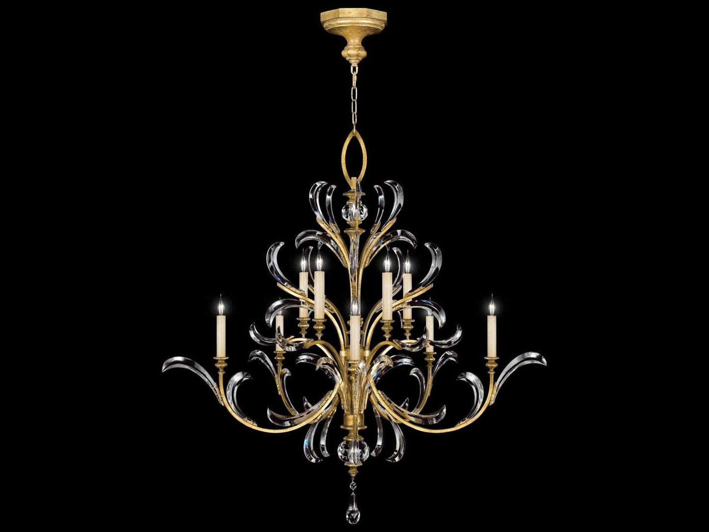 Fine Art Handcrafted Lighting 10-Light Beveled Arcs Chandelier in Gold Leaf with Crystal Accents