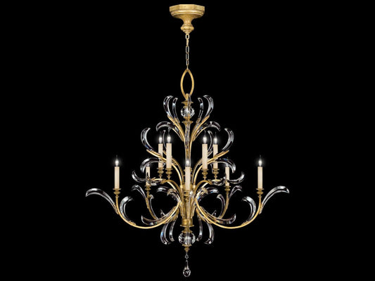 Fine Art Handcrafted Lighting 10-Light Beveled Arcs Chandelier in Gold Leaf with Crystal Accents