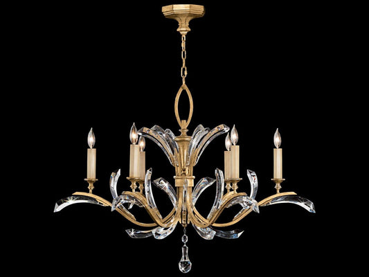 Fine Art Handcrafted Lighting 6-Light Beveled Arcs Chandelier in Muted Gold Leaf with Crystal Accents