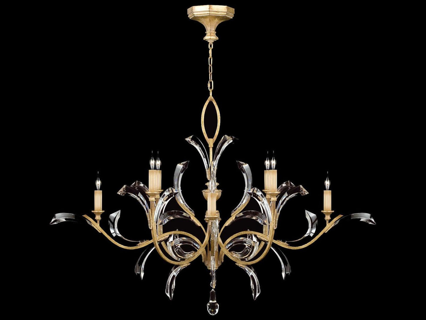 Fine Art Handcrafted Lighting Beveled Arcs 8-Light Gold Chandelier 57-Inch Round