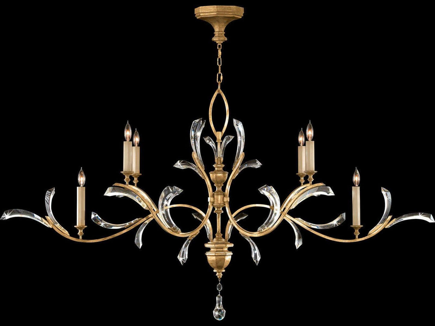 Fine Art Handcrafted Lighting Beveled Arcs 6-Light Oblong Chandelier in Gold