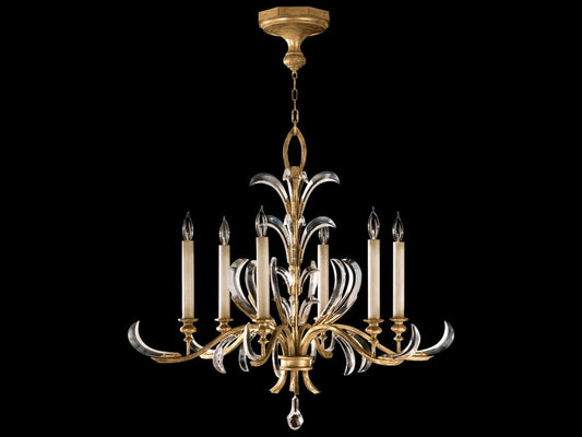 Fine Art Handcrafted Lighting 6-Light Beveled Arcs Chandelier in Muted Gold Leaf