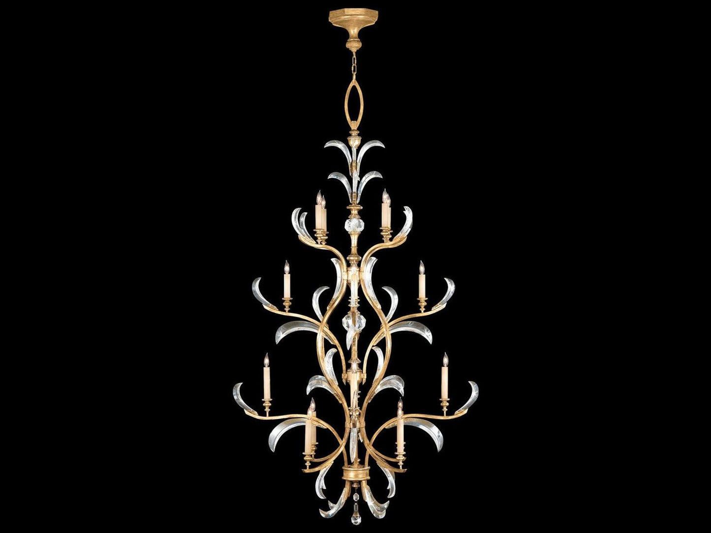 Fine Art Handcrafted Lighting 16-Light Beveled Arcs Chandelier in Gold with Crystal Accents