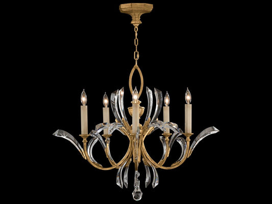 Fine Art Handcrafted Lighting Beveled Arcs 5-Light Chandelier in Gold with Crystal Accents