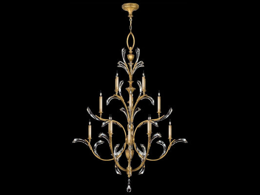 Fine Art Handcrafted Lighting 16-Light Beveled Arcs Round Chandelier in Muted Gold Leaf