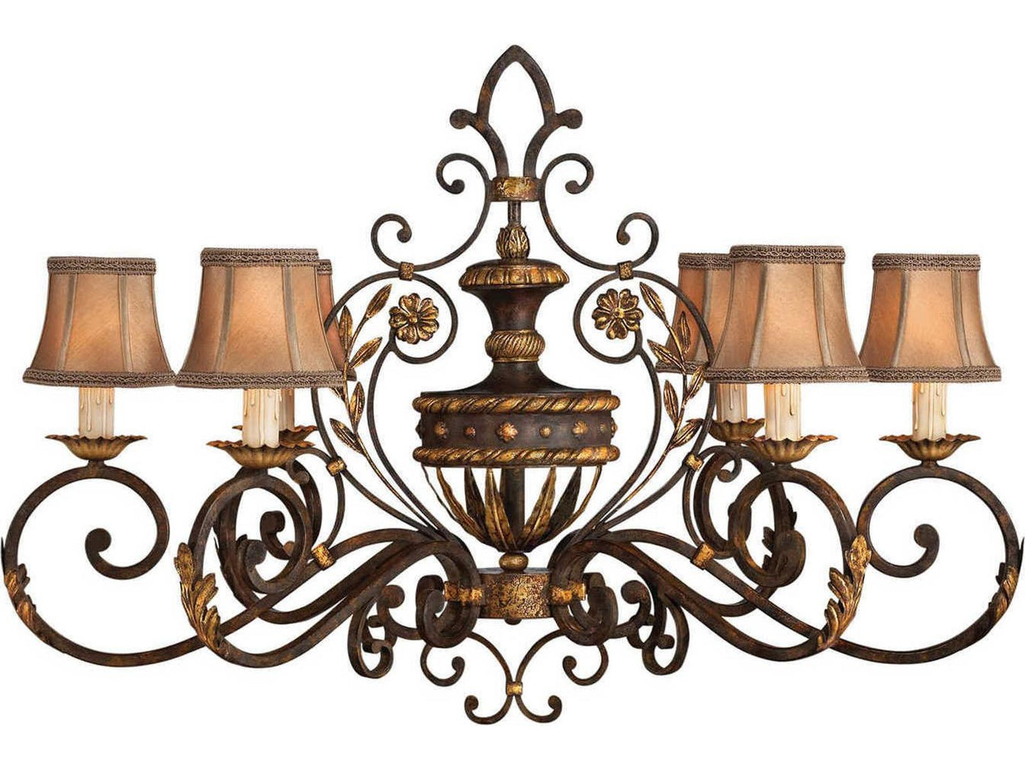 Fine Art Handcrafted Lighting Castile 6-Light Oblong Chandelier in Bronze with Silk Shades