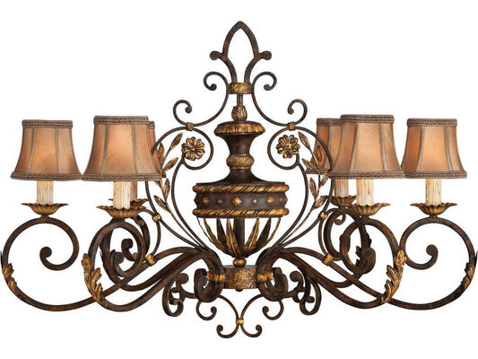 Fine Art Handcrafted Lighting Castile 6-Light Oblong Chandelier in Bronze with Silk Shades