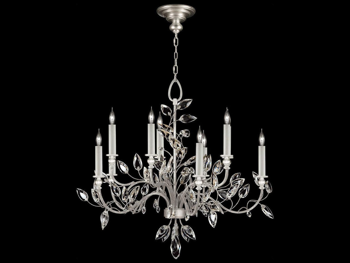 Fine Art Handcrafted Lighting Crystal Laurel 10-Light Silver Leaf Chandelier