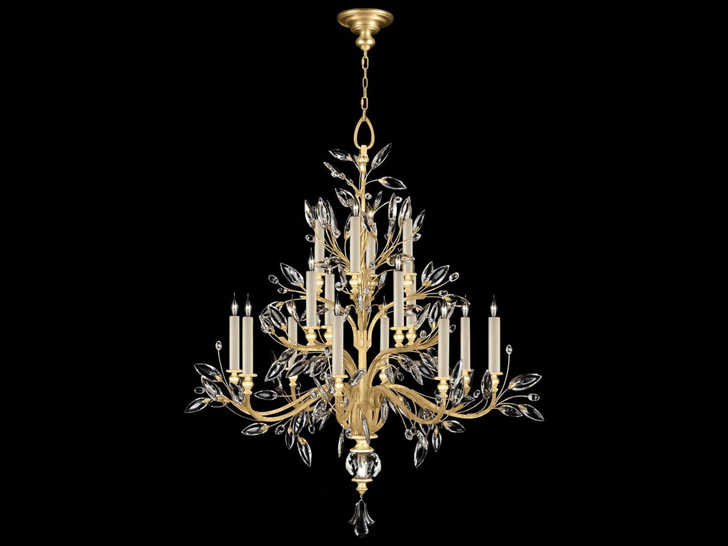 Fine Art Handcrafted Lighting Crystal Laurel 16-Light Candelabra Chandelier in Gold Leaf