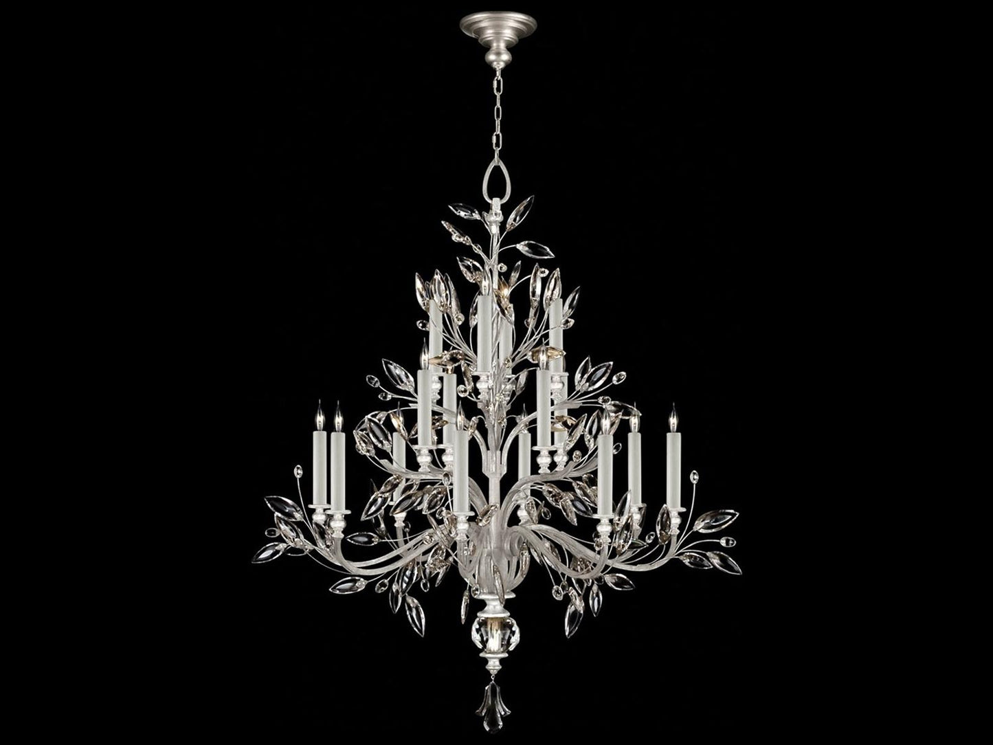 Fine Art Handcrafted Lighting 16-Light Crystal Laurel Candelabra Chandelier in Silver Leaf