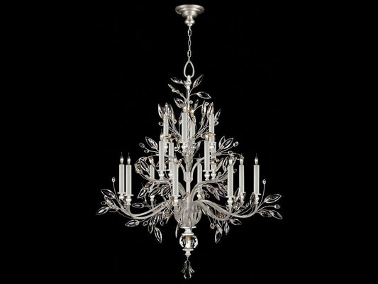 Fine Art Handcrafted Lighting 16-Light Crystal Laurel Candelabra Chandelier in Silver Leaf