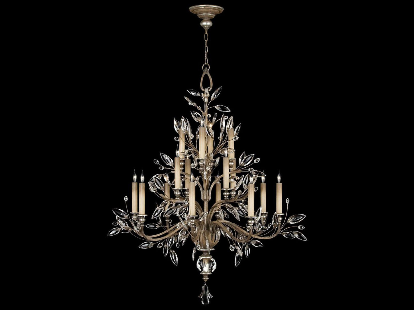 Fine Art Handcrafted Lighting 16-Light Crystal Laurel Chandelier in Silver Leaf