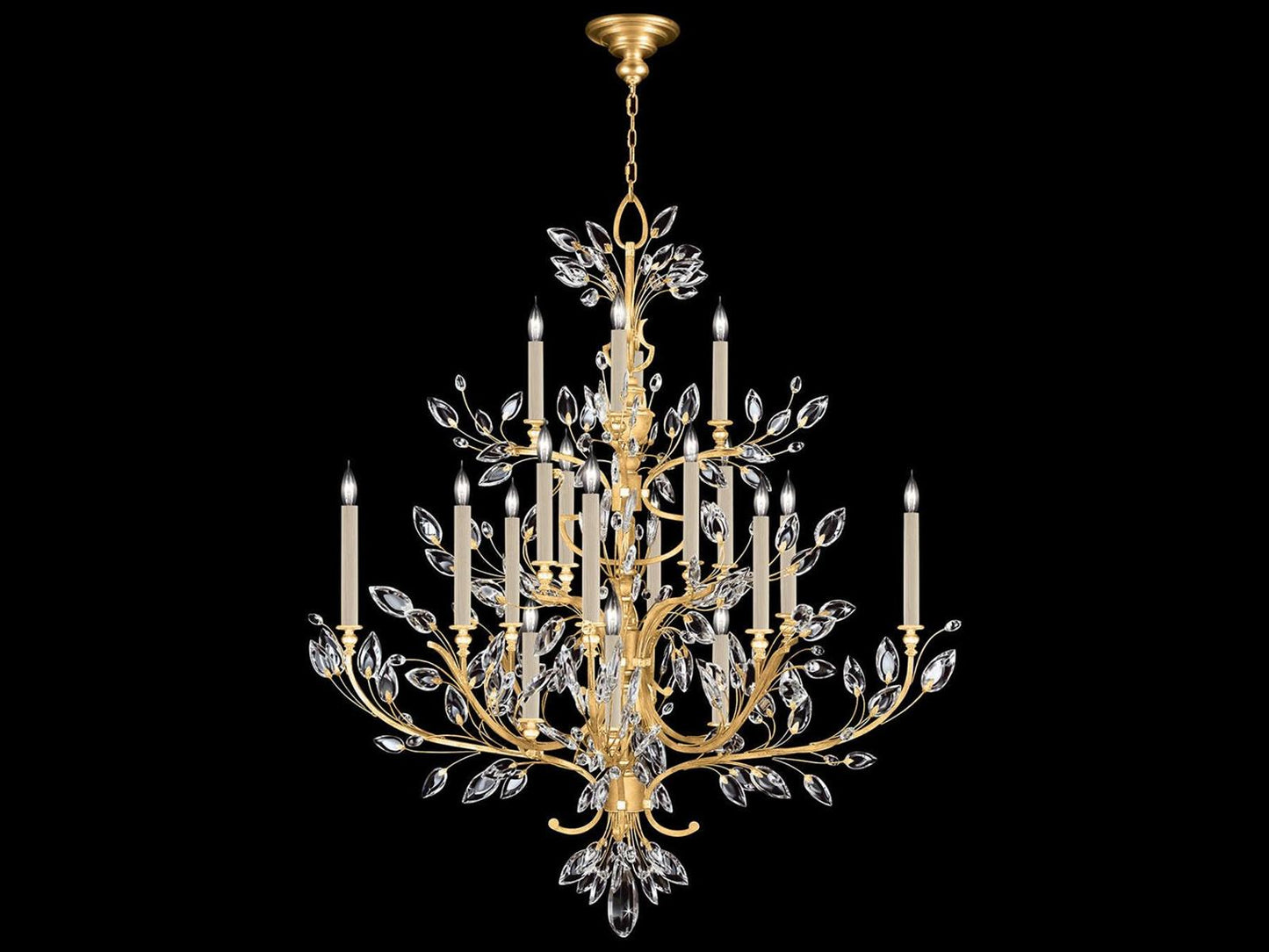 Fine Art Handcrafted Lighting Crystal Laurel 20-Light Candelabra Chandelier in Gold Leaf