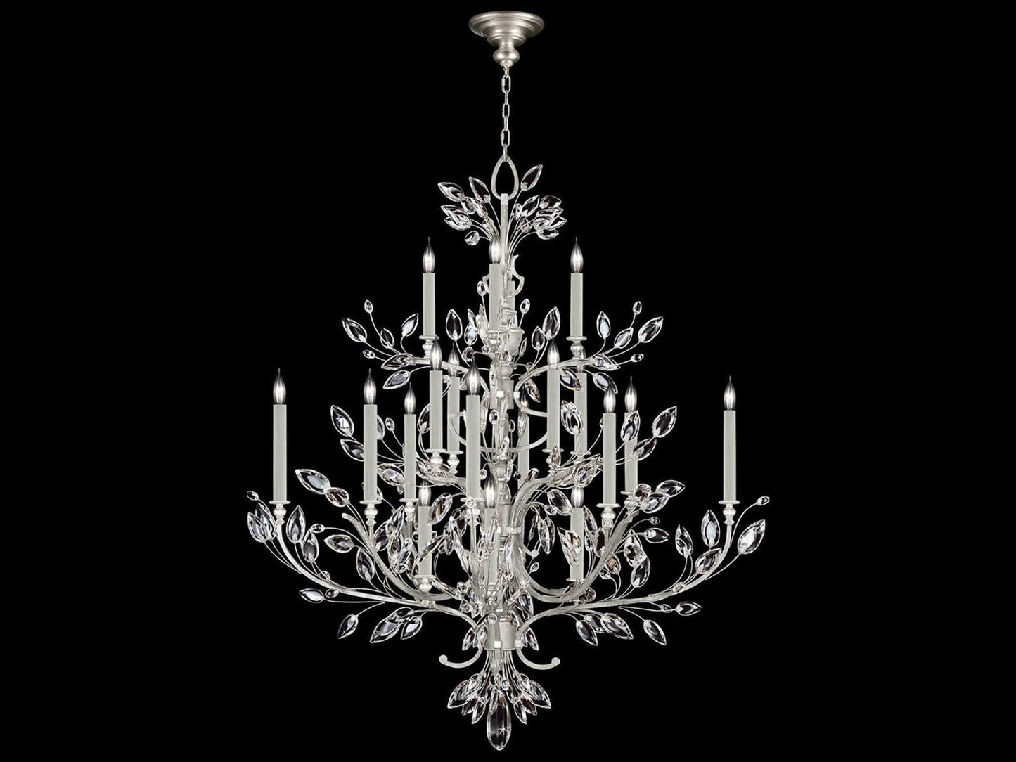 Fine Art Handcrafted Lighting 20-Light Crystal Laurel Chandelier Silver Leaf Finish