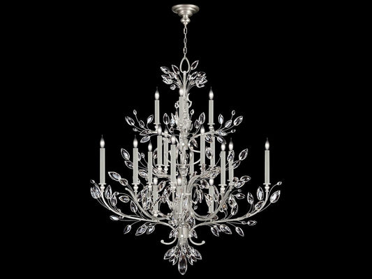 Fine Art Handcrafted Lighting 20-Light Crystal Laurel Chandelier Silver Leaf Finish