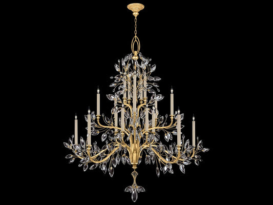 Fine Art Handcrafted Lighting Crystal Laurel 20-Light Candelabra Chandelier in Antique Warm Gold Leaf