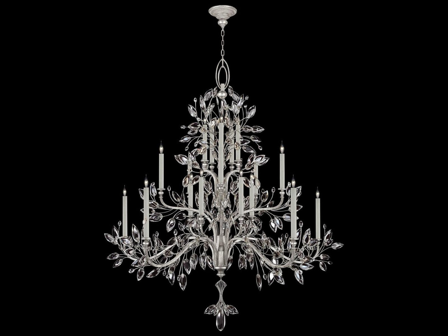 Fine Art Handcrafted Lighting Crystal Laurel 20-Light Candelabra Chandelier in Silver Leaf