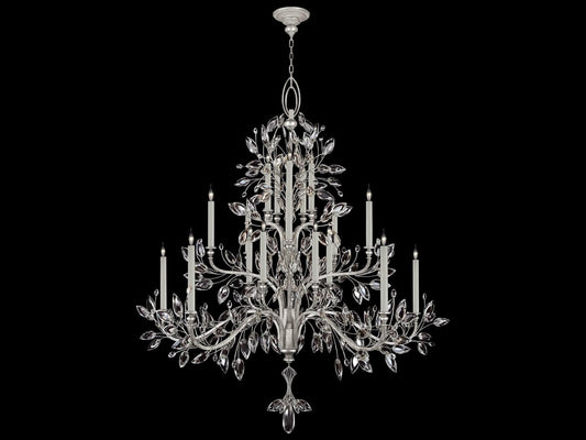 Fine Art Handcrafted Lighting Crystal Laurel 20-Light Candelabra Chandelier in Silver Leaf
