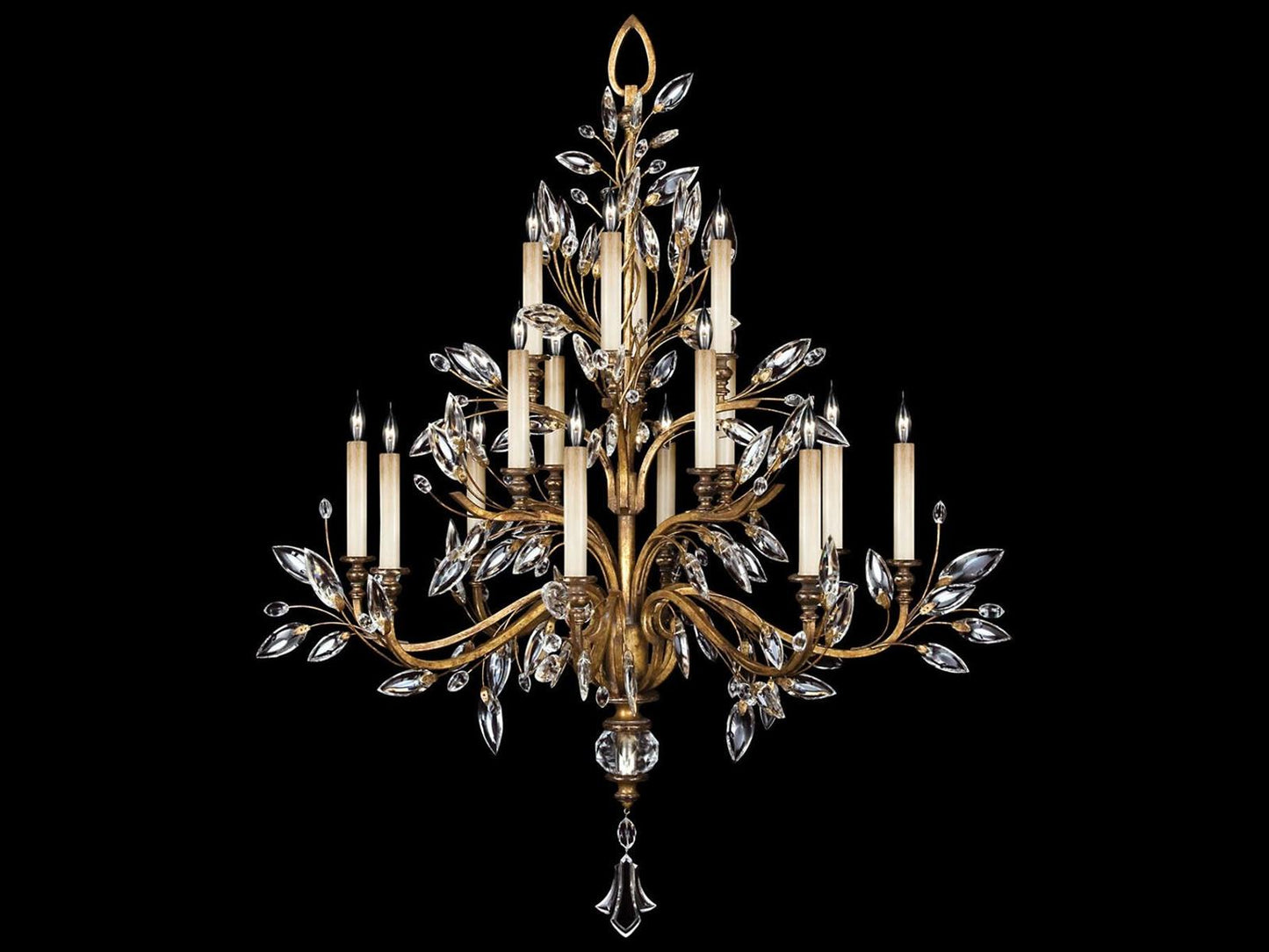 Fine Art Handcrafted Lighting 16-Light Crystal Laurel Candelabra Chandelier in Gold Leaf