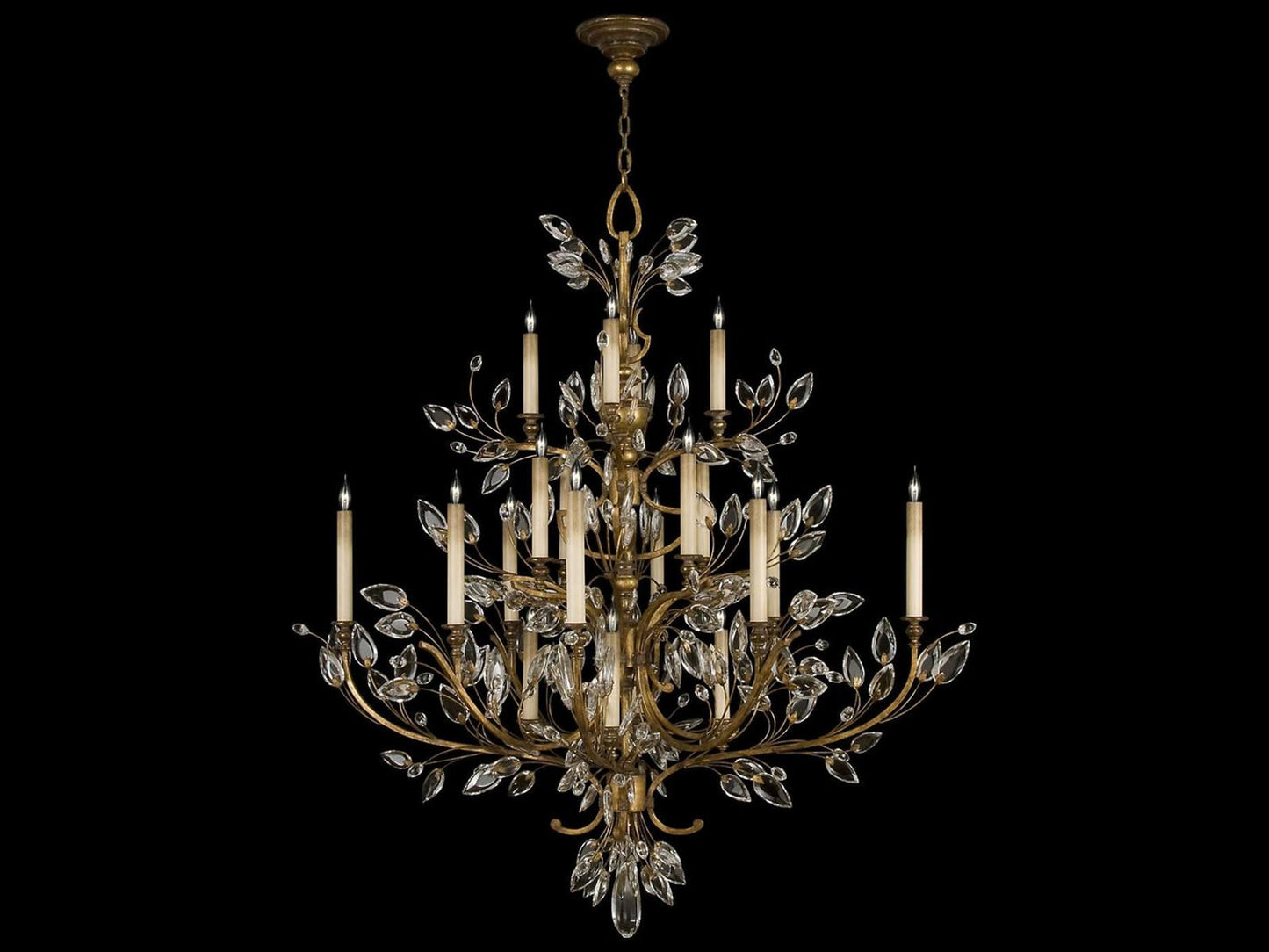 Fine Art Handcrafted Lighting 20-Light Crystal Laurel Chandelier in Antique Warm Gold Leaf