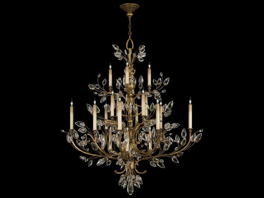 Fine Art Handcrafted Lighting 20-Light Crystal Laurel Chandelier in Antique Warm Gold Leaf
