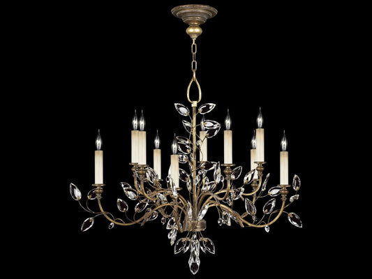 Fine Art Handcrafted Lighting 10-Light Crystal Laurel Chandelier in Antique Warm Gold Leaf