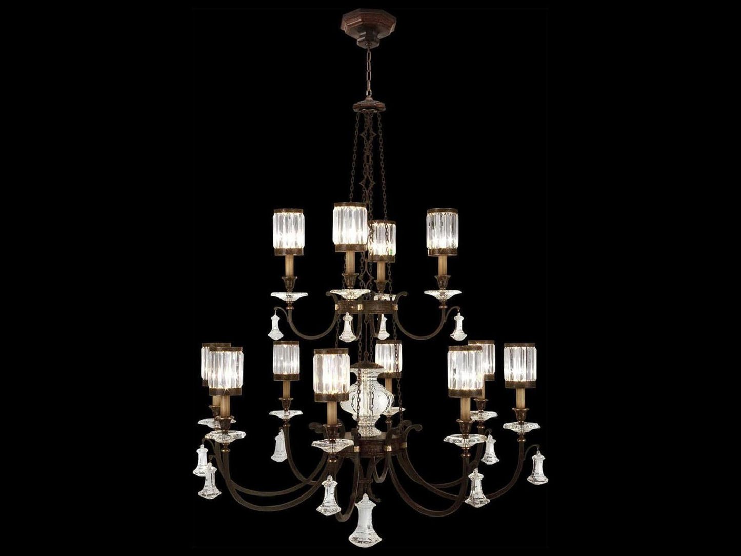 Fine Art Handcrafted Lighting Eaton Place 12-Light Bronze Crystal Tiered Chandelier