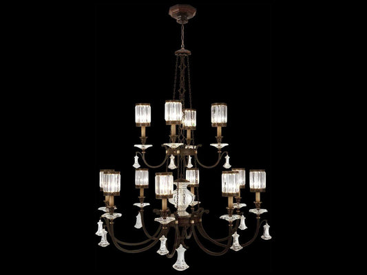 Fine Art Handcrafted Lighting Eaton Place 12-Light Bronze Crystal Tiered Chandelier