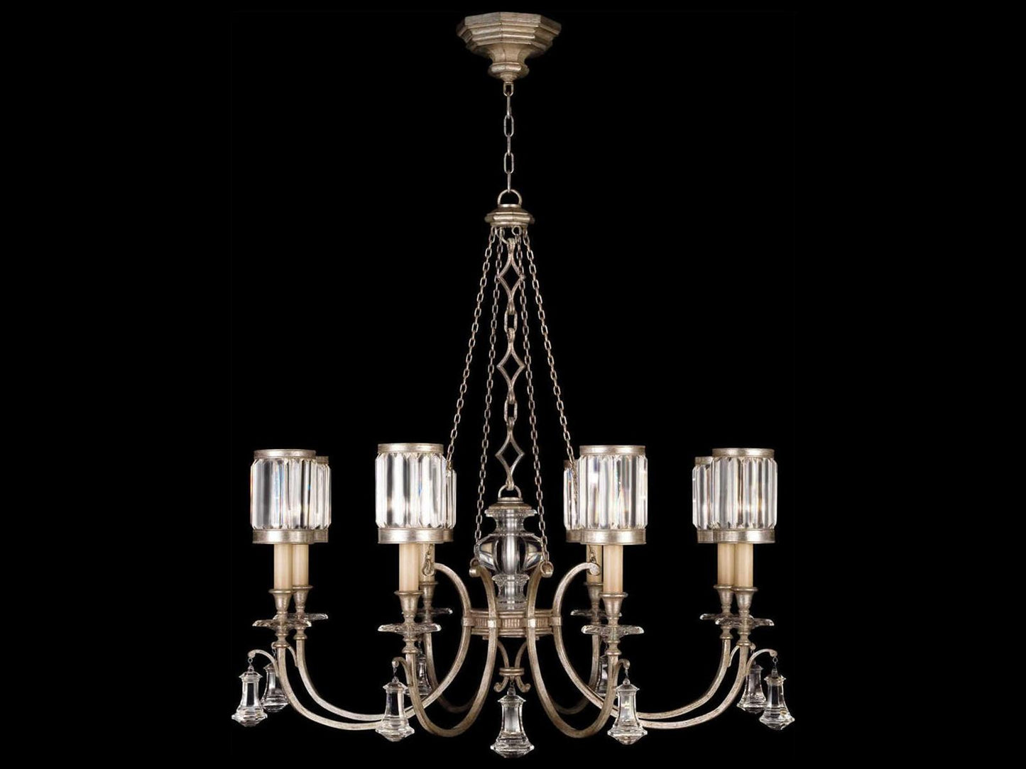 Fine Art Handcrafted Lighting Eaton Place 8-Light Silver Leaf Crystal Drum Chandelier